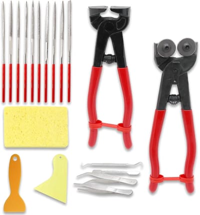 Mozaïekgereedschap Set - Tegelsnijder Kit - Mozaïek Maken - 19 Delig Compleet - 26 x 13 x 5 cm - Grijs