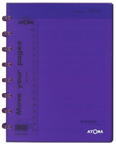 Brepols agenda 2026 - TIMING - ATOMA - Bureau agenda - 1 week op 2 pagina's - Kolom - Weekoverzicht - Paars - 18 x 22 cm