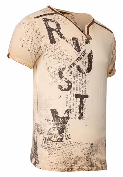 T-shirt met V-hals, suède details en een patroon van klinknagels