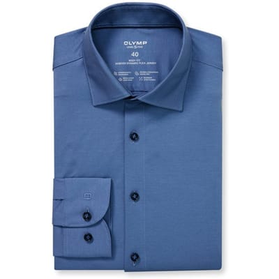 OLYMP 24/7 Level 5 body fit overhemd - tricot - blauw - Strijkvriendelijk - Boordmaat: 38