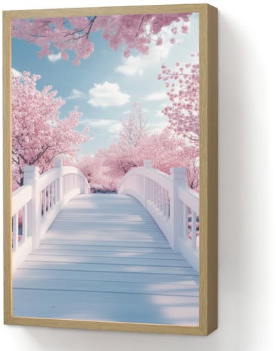 Wandlamp 40x60 cm - Oplaadbaar - Brug - Kersenbomen - Wit - Wandlampen binnen woonkamer - Slaapkamer lamp - Decoratieve nachtlamp - Vloerlamp draadloos