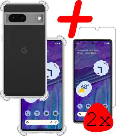 Hoesje Met Screenprotector - 2 Stuks - Geschikt voor Google Pixel 7A - Sterk & Shockproof - Siliconen Case - Back Cover - Telefoon Hoes - Shock Proof - Transparant