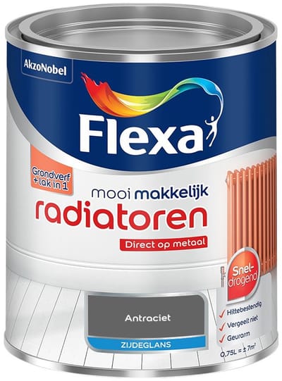 Flexa - Mooi Makkelijk Radiatoren Zijdeglans - Antraciet - Mengverf - 750 Ml