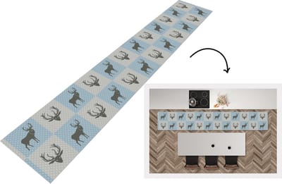 Keukenloper - Loper keuken - Hert - Stippen - Blauw - 300x50 cm - Keukenloper vinyl