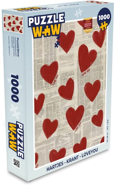 Puzzel Hartjes - Krant - Loveyou - Legpuzzel - Puzzel 1000 stukjes volwassenen