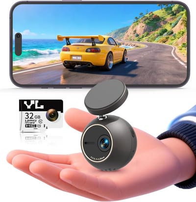 Dashcam 2K met spraakbesturing - Mini-bolletje frontcamera - 360° draaiend ontwerp - Nachtzicht technologie - Voor auto’s