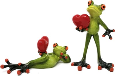 Kikkers - 2 set - Liefde - Opkikker - Hartje - Groen - Beeld - 14x8x8cm - Keramiek