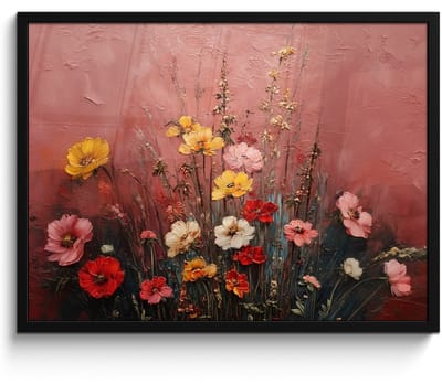 Poster in lijst - Fotolijst 70x50 cm - Posters - Bloemenboeket - Fijne details - Roze - Posterlijst zwart - Decoratie - Wanddecoratie woonkamer - Muurdecoratie slaapkamer