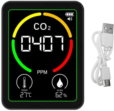 Luchtkwaliteitsmeter - CO2 meter Vochtigheid - Binnenlucht Meten - 3-in-1 Detector - HD LCD Scherm - Wit