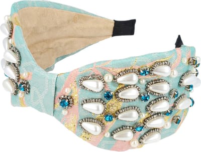 Haarsoires Haarband Diadeem 8cm – Statement – Parelkralen Strass Steentjes – Blauw - Glanzende Haaraccessoire voor Feest of Bruiloft - Geschikt voor Feest & Bruiloft