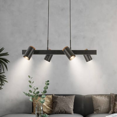 BRILONER Duta - Hanglamp – 4-lichts – eatkamerlamp zwenkbaar – GU10 Fitting – zwart met hout – industriële stijl – 80 x 24,9 x 120 cm