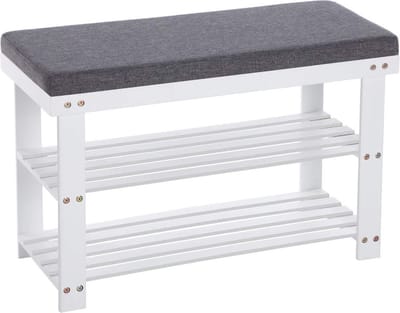 MIRA Home Schoenenrek - Schoenenbank - Bamboe - Wit - 71x29x49