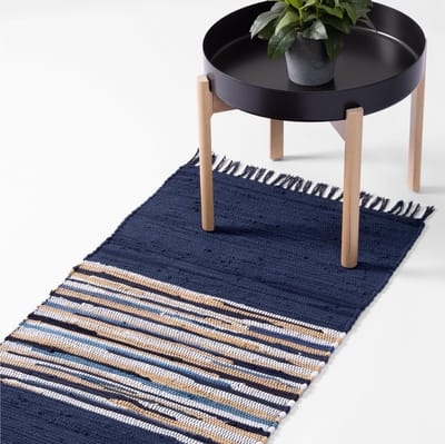 Dailygoody - Katoenen tapijt - Wasmachinebestendig vloerkleed - Decoratieve vloerbescherming - Blauw/wit - Geschikt voor slaapkamer en woonkamer - 60 ...