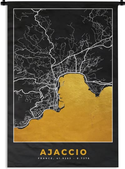 Wandkleed - Wanddoek - Plattegrond – Kaart – Stadskaart – Frankrijk – Ajaccio - 120x180 cm - Wandtapijt