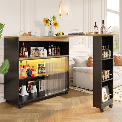 Inklapbare Bartafel - Hoge Keukentafel - Compact Wonen - Met Opbergruimte - 138-204x39x105cm - Zwart
