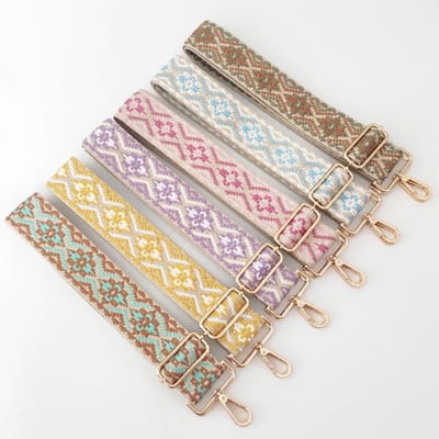Verstelbare schouderriem van 75-130 cm, kleurrijk geweven tasriem, breed 5 cm, DIY tasaccessoires met gouden gesp voor dames en heren