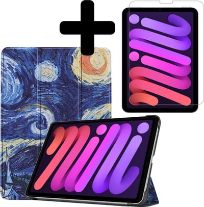 Hoesje - Geschikt voor Apple iPad Mini 6 (2021) - 8.3 inch - 6e Generatie - Met Screenprotector - Hardcover Book Case - Trifold Bookcase Hoes - Hard Cover - Tablethoes - Sterrenhemel