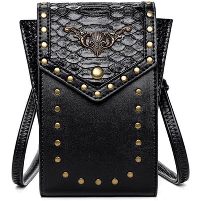 Dames Steampunk Slangenpatroon Outdoor Dames Schoudertas, Crossbody Telefoontasje, PU Lippenstift Klein Tasje zwart