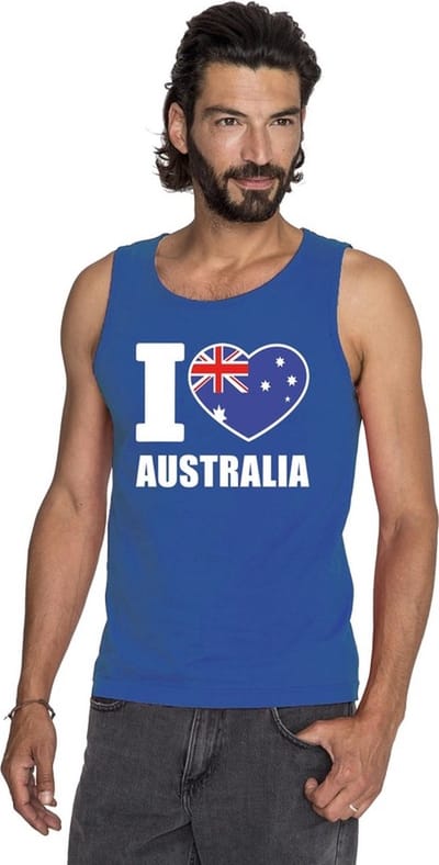 Blauw I love Australie supporter singlet shirt/ tanktop heren - Australisch shirt heren S