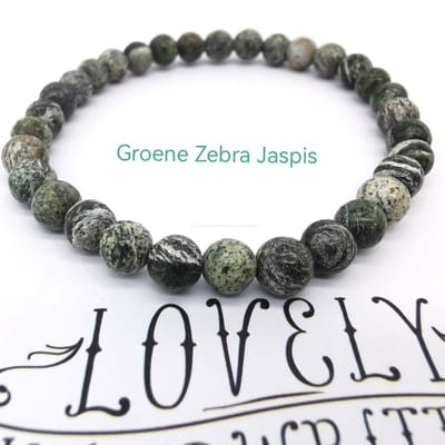 Armband – Edelsteen - Groene Zebra Jaspis - 6mm Kralen - 20 cm - Werking - steen van vastberadenheid, motivatie en uitdagingen.