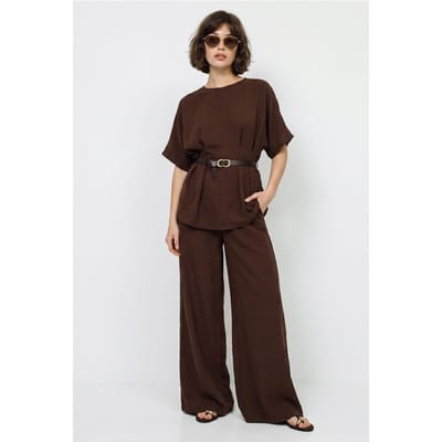 Viscose-Linnen Blouse en Wijde Broek Set