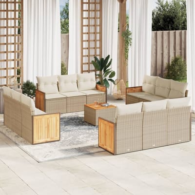 vidaXL - 13-delige - Loungeset - met - kussens - poly - rattan - beige