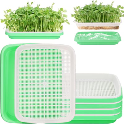 Schalen voor kiemen, kweekschaal, 5 stuks, tuinkers, stapelbare microgroene kweekschalen, herbruikbare kunststof kiemschalen voor kiemen, microgreens zaden (32,5 x 23,5 x 5 cm)