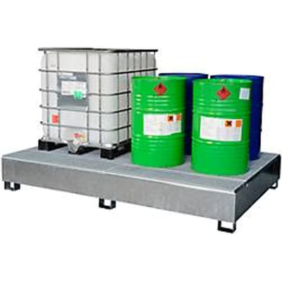 IBC opvangbak CEMO GS2, staal, 1000 liter inhoud, gelakt, L 2680 x B 1250 x H 460 mm