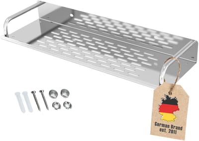 Intirilife roestvrijstalen doucheplank 60 x 13 cm - Douchemand Doucheplank Badkamerplank met praktische afvoergoten voor boren voor badkamer en keuken