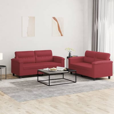 vidaXL - 2-delige - Loungeset - met - kussens - kunstleer - wijnrood