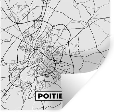 Muurstickers - Sticker Folie - Stadskaart - Frankrijk - Kaart - Poitiers - Plattegrond - 100x100 cm - Plakfolie - Muurstickers Kinderkamer - Zelfklevend Behang XXL - Zelfklevend behangpapier - Stickerfolie