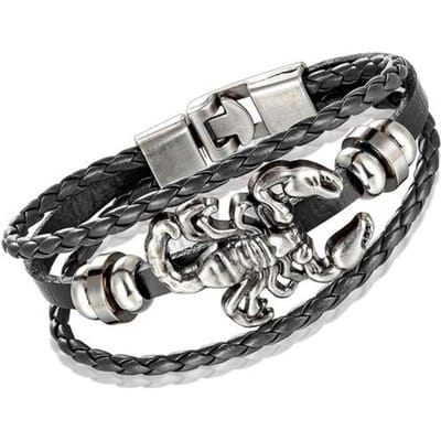 Nieuwe handgemaakte retro geweven bedel leren armband mannen vintage multilayer bangles schorpioen mannen sieraden Pulseira Feminina Tz611 21cm black