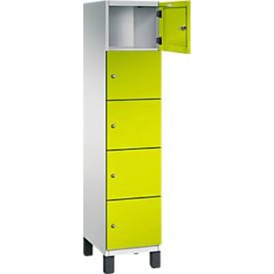 C+P Cambio lockerkast, 1 vak, 5 vakken, op poten, B 400 x D 525 x H 1980 mm, lichtgrijs/kleedgroen