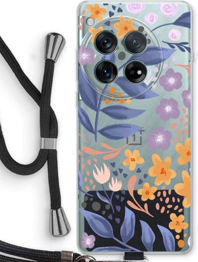Case Company® - Hoesje met koord geschikt voor OnePlus 12r hoesje met Koord - Flowers with blue leaves - Telefoonhoesje met Zwart Koord - Bescherming aan alle Kanten en Over de Schermrand