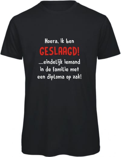 T-shirt Hoera, ik ben geslaagd | XL | Zwart