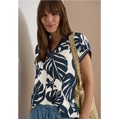 Blouse met gespleten hals en printmix