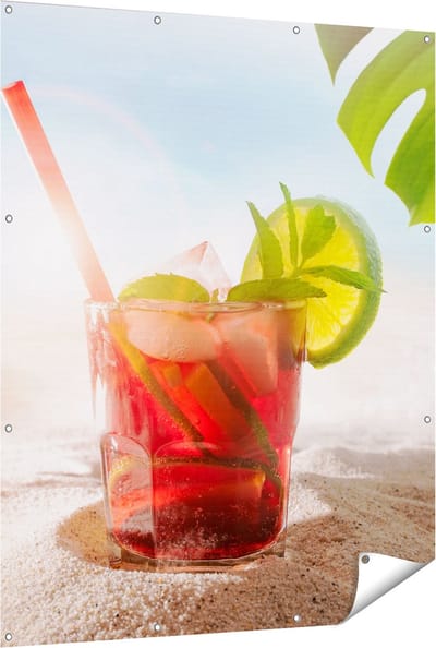 Gards Tuinposter Cocktail Mix Drankje op het Strand - 120x150 cm - Tuindoek - Tuindecoratie - Wanddecoratie buiten - Tuinschilderij