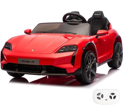 Porsche Taycan Turbo S 24V Elektrische Kinderauto 2-Zitter 2 tot 6 jaar – Officieel Gelicentieerde Luxe 2-Persoons Sportwagen met 24V Accu, EVA-Banden & Bluetooth – Rood