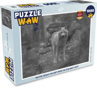 Puzzel Witte wolf in het bos in zwart-wit - Legpuzzel - Puzzel 1000 stukjes volwassenen
