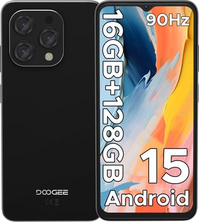 DOOGEE N55 - Smartphone - 16 GB RAM + 128 GB ROM（2TB/TF） - 6.56 inch + 90Hz IPS - 4G Dual SIM - 5150mAh - Android 16 - 5G WiFi - Face ID - GPS - Widevine L1 - Zwart