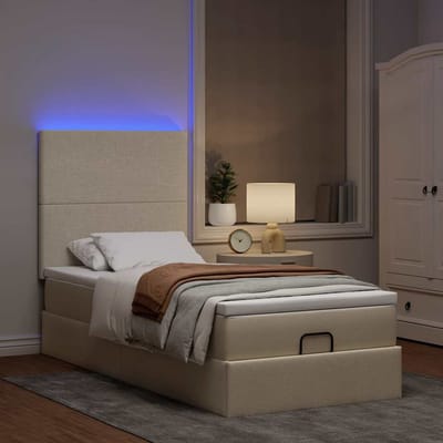 vidaXL - Ottoman - bed - met - matras - en - LED's - 80x200cm - stof - crèmekleurig