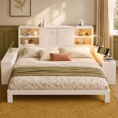 Daybed - 90x200 - Opbergbed met uitschuifbed en USB/USB-C kastdeuren - hout - wit - zonder matras