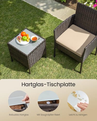 Balkon & Terras Loungeset ABTkantoor – Luxe 2-Persoons Tuinmeubelset van PE-Polyrotan met Tafel en Comfortabele Stoelen – Modern Design Bruin-Taupe – Perfect voor Balkon, Tuin, Patio of Zwembad