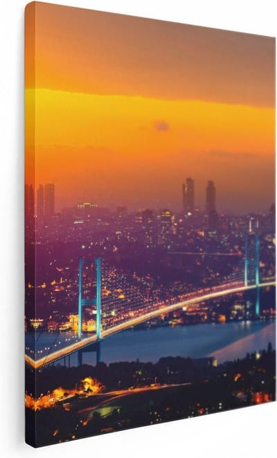 Artaza Canvas Schilderij Skyline - 30x40 cm - Klein - Wanddecoratie Zonsondergang - Muurdecoratie Stad - Kamer Accessoires Istanbul