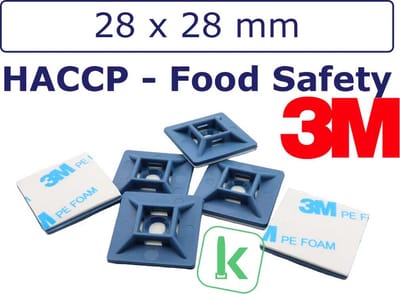 PRO-TIE® - 3M Plakzadels/schroefzadels, Metaal Detecteerbaar (HACCP) 28 x 28 mm blauw (Zak 100 stuks)
