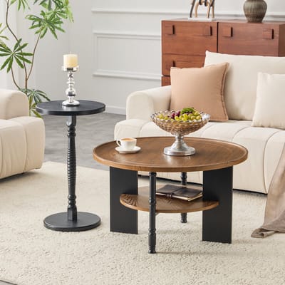 MIVRAY Salontafelset - Ronde Tafels Met Opbergruimte - Voor Woonkamer En Slaapkamer - MDF - Walnoot En Zwart
