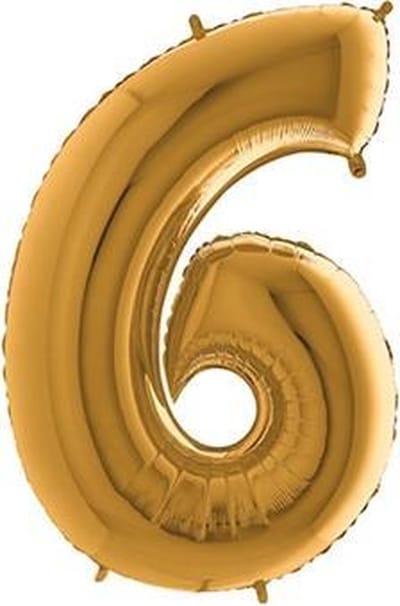 Folieballon - cijfer 6 - goud  - 101 cm