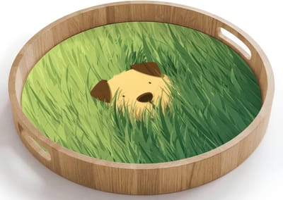 Dienblad rond 40x40 cm - Schootdienblad hout - Hondje - Gras - Oren - Bruin - Borrelplank rechthoek - Plateau houten dienbladen