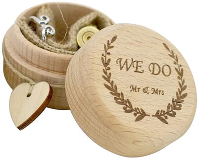 Dailygoods- Trouwring Doos Gepersonaliseerd - Houten Sieraden Doos - Verloving - Bruiloft - Natuurlijk Beuk - Unieke Verpakking