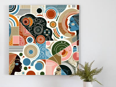 Abstract dikke dames schilderij | Golvende vormen en levendige kleuren brengen dikke dames tot leven | Kunst - 100x100 centimeter op Forex | Foto op Forex